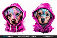 Watercolor Pink Dog Hoodie Design Clipart Product Image 1