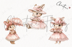 Watercolor Pink Elegant Bunny Clipart | Spring PNG Product Image 3