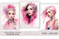 Watercolor fashion girl illustration for posters - 3 jpgs Product Image 1