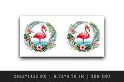 Watercolor pink flamingo stand in water inside tropical floral ring summer print tumbler skinny mug wrap clipart t-shirt sublimation printable design