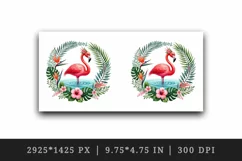 Watercolor pink flamingo stand in water inside tropical floral ring summer print tumbler skinny mug wrap clipart t-shirt sublimation printable design