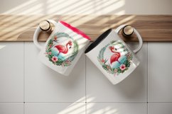 Watercolor pink flamingo stand in water inside tropical floral ring summer print tumbler skinny mug wrap clipart t-shirt sublimation printable design