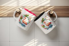 Watercolor pink flamingo stand in water inside tropical floral ring summer print tumbler skinny mug wrap clipart t-shirt sublimation printable design
