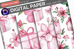 Watercolor Pink Floral Gifts Pattern Digital Paper Product Image 1