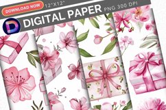 Watercolor Pink Floral Gifts Pattern Digital Paper Product Image 1