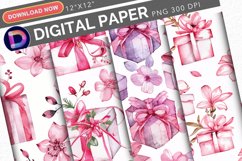 Watercolor Pink Floral Gifts Pattern Digital Paper Product Image 1
