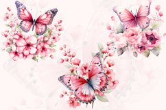Watercolor Pink Floral Butterfly Clipart Product Image 2