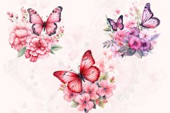 Watercolor Pink Floral Butterfly Clipart Product Image 4