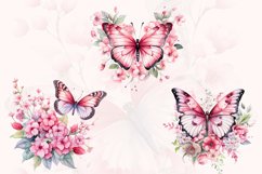 Watercolor Pink Floral Butterfly Clipart Product Image 5