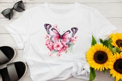 Watercolor Pink Floral Butterfly Clipart Product Image 6