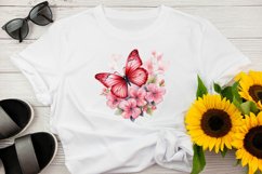 Watercolor Pink Floral Butterfly Clipart Product Image 7
