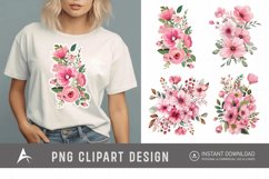 Watercolor Pink Floral Fussy Cuts Clipart Product Image 1