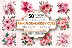 Watercolor Pink Floral Fussy Cuts Clipart Bundle Product Image 1