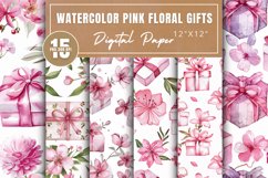Watercolor Pink Floral Gifts Patterns Bundle Product Image 1