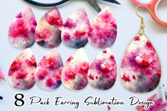Watercolor Pink Flower Earring teardrop sublimation design Product Image 1