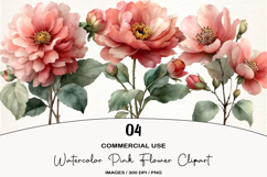 Watercolor Pink Flower Clipart Product Image 1