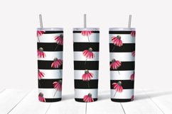 Pink Flowers Black Lines Skinny Seamless Tumbler Sublimation Product Image 2