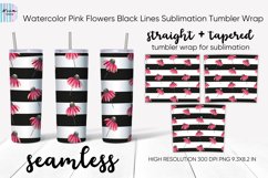 Pink Flowers Black Lines Skinny Seamless Tumbler Sublimation Product Image 1