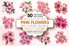 Watercolor Pink Flowers Clipart Bundle Product Image 1