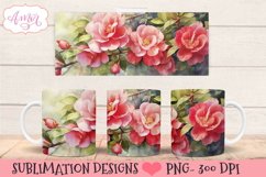 Watercolor Pink flowers mug template PNG for sublimation Product Image 1