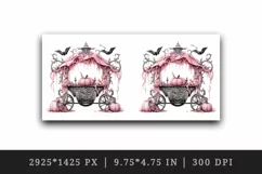 Watercolor pink glamour Halloween carriage pumpkins flowers roses print 20 oz tumbler skinny mug wrap clipart t-shirt sublimation printable design