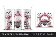 Watercolor pink glamour Halloween carriage pumpkins flowers roses print 20 oz tumbler skinny mug wrap clipart t-shirt sublimation printable design
