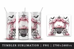 Watercolor pink glamour Halloween carriage pumpkins flowers roses print 20 oz tumbler skinny mug wrap clipart t-shirt sublimation printable design