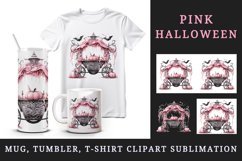 Watercolor pink glamour Halloween carriage pumpkins flowers roses print 20 oz tumbler skinny mug wrap clipart t-shirt sublimation printable design