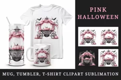 Watercolor pink glamour Halloween carriage pumpkins flowers roses print 20 oz tumbler skinny mug wrap clipart t-shirt sublimation printable design