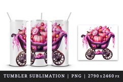 Watercolor pink glamour Halloween cart pumpkins sweets trick or treat print 20 oz tumbler skinny mug wrap clipart t-shirt sublimation printable design