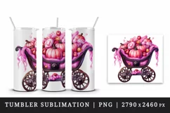 Watercolor pink glamour Halloween cart pumpkins sweets trick or treat print 20 oz tumbler skinny mug wrap clipart t-shirt sublimation printable design