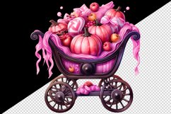 Watercolor pink glamour Halloween cart pumpkins sweets trick or treat print 20 oz tumbler skinny mug wrap clipart t-shirt sublimation printable design