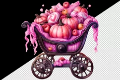 Watercolor pink glamour Halloween cart pumpkins sweets trick or treat print 20 oz tumbler skinny mug wrap clipart t-shirt sublimation printable design