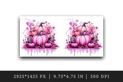 Watercolor pink glamour Halloween pumpkins fall autumn leaves 20 oz tumbler skinny mug wrap clipart t-shirt sublimation printable design