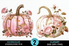Watercolor Pink And Gold Pumpkin Clipart Product Image 1