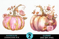 Watercolor Pink And Gold Pumpkin Clipart Product Image 1