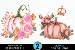 Watercolor Pink And Gold Pumpkin Art Clipart Product Image 1