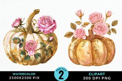 Watercolor Pink And Gold Pumpkin Clipart Product Image 1