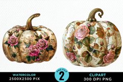 Watercolor Pink And Gold Pumpkin Clipart Product Image 1