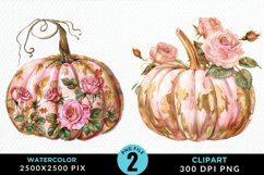 Watercolor Pink And Gold Pumpkin Clipart Product Image 1