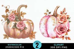 Watercolor Pink And Gold Pumpkin Clipart Product Image 1