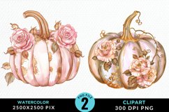 Watercolor Pink And Gold Pumpkin Clipart Product Image 1