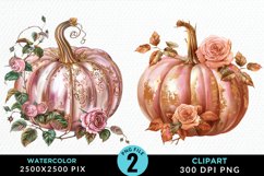 Watercolor Pink And Gold Pumpkin Clipart Product Image 1