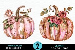 Watercolor Pink And Gold Pumpkin Art Clipart Product Image 1