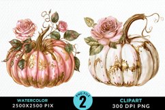 Watercolor Pink And Gold Pumpkin Clipart Product Image 1