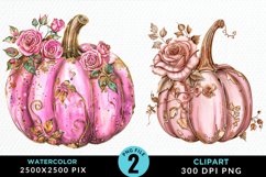 Watercolor Pink And Gold Pumpkin Clipart Bundle Product Image 2
