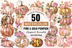 Watercolor Pink And Gold Pumpkin Clipart Bundle Product Image 1