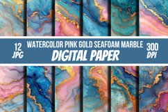 Watercolor Pink and Gold Seafoam Alcohol Ink Luxury Marble Product Image 1