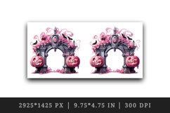 Watercolor Pink Halloween arch gate pumpkins castle house Jack-o-lantern 20 oz tumbler skinny mug wrap clipart t-shirt sublimation printable design