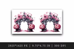 Watercolor Pink Halloween arch gate pumpkins castle house Jack-o-lantern 20 oz tumbler skinny mug wrap clipart t-shirt sublimation printable design